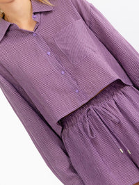 WOMEN'S LONG SLEEVE BLOUSE & ELASTIC WAIST MINI SHORTS STRIPES 2PC. SET