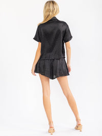 WOMEN'S SHORT SLEEVE BLOUSE & ELASTIC WAIST SHORTS RHINESTONES 2PC. SET
