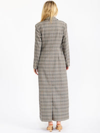 WOMEN'S LONG SLEEVE BUTTON CLOSURE FRONT POCKETS PLAID COAT