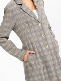 WOMEN'S LONG SLEEVE BUTTON CLOSURE FRONT POCKETS PLAID COAT