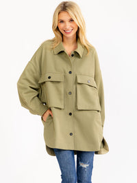 WOMEN'S LONG SLEEVE BUTTON UP FRONT POCKETS JACKET