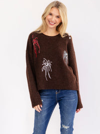 WOMEN'S LONG SLEEVE BEADS DETAILED PULLOVER SWEATERS