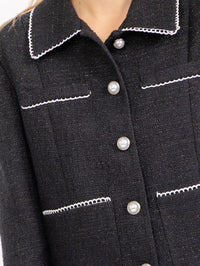 WOMEN'S LONG SLEEVE BUTTON UP FRONT POCKETS TWEED BLAZER