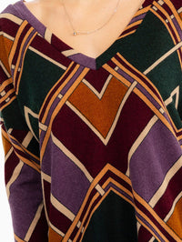 WOMEN'S LONG SLEEVE V-NECK MULTI PRINT TOP