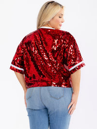 PLUS SIZE SHORT SLEEVE FOOTBALL SEQUINS TOP