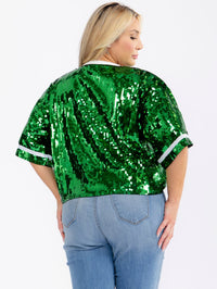 PLUS SIZE SHORT SLEEVE FOOTBALL SEQUINS TOP