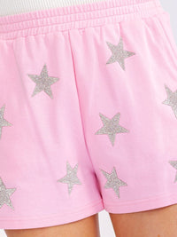 WOMEN'S ELASTIC WAIST FRONT POCKETS STARS SEQUINS MINI SHORTS