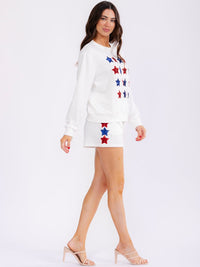 WOMEN'S ELASTIC WAIST FRONT POCKETS STARS SEQUINS MINI SHORTS