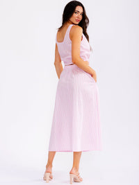 WOMEN'S SLEEVELESS CROP TOP & ELASTIC WAIST MAXI SKIRT STRIPES 2PC. SET