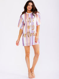 WOMEN'S SHORT SLEEVE MULTI SEQUINS ITS MY BIRTHDAY MINI DRESS