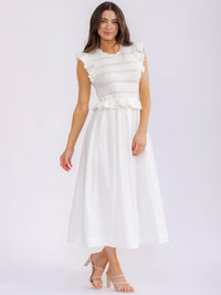 WOMEN'S SLEEVELESS FRONT POCKETS KNIT CONTRAST MAXI DRESS