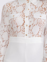 WOMEN'S LONG SLEEVE BUTTON UP LACE CONTRAST WIDE LEG JUMPSUIT