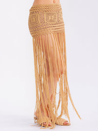 WOMEN'S SELF TIE FRINGE CROCHET MAXI SKIRT