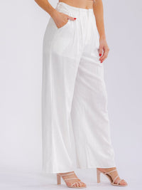 WOMEN'S BUTTON CLOSURE POCKETS WIDE LEG SOLID PANTS