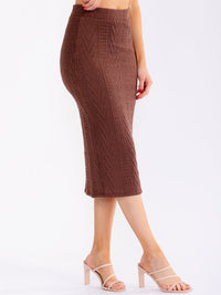 WOMEN'S ELASTIC WAIST RIBBED PENCIL MIDI SKIRT