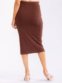 WOMEN'S ELASTIC WAIST RIBBED PENCIL MIDI SKIRT