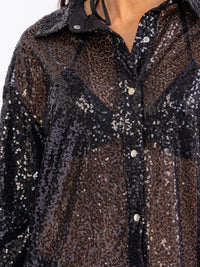 WOMEN'S LONG SLEEVE BUTTON UP & SELF TIE BRALETTE SEQUINS 2PCS.SET TOPS
