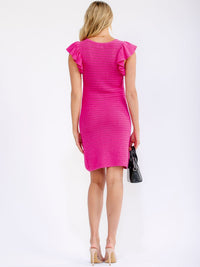 WOMEN'S RUFFLE SLEEVE V-NECK BODYCON CROCHET MINI DRESS