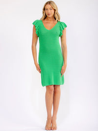 WOMEN'S RUFFLE SLEEVE V-NECK BODYCON CROCHET MINI DRESS