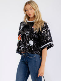 ******WOMEN'S SHORT SLEEVE FOOTBALL SEQUINS TOP