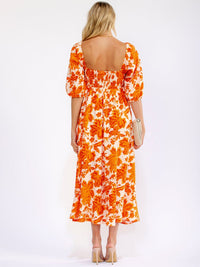 WOMEN'S SHORT SLEEVE SQUARE NECK SMOCK FLORAL MAXI DRESS