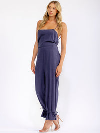 WOMEN'S SLEEVELESS SQUARE NECK FRONT POCKETS OPEN BACK JUMPSUIT