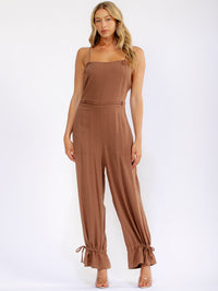 WOMEN'S SLEEVELESS SQUARE NECK FRONT POCKETS OPEN BACK JUMPSUIT