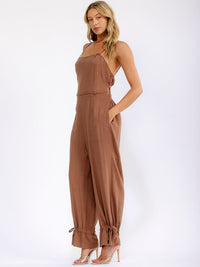 WOMEN'S SLEEVELESS SQUARE NECK FRONT POCKETS OPEN BACK JUMPSUIT