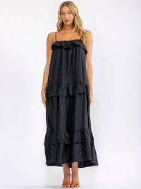 WOMEN'S SLEEVELESS OPEN BACK RUFFLE TIERED LOOSE FIT MAXI DRESS