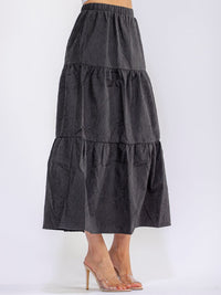 WOMEN'S ELASTIC WAIST TIERED DETAILED MAXI SKIRT