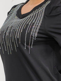 PLUS SIZE SHORT SLEEVE RHINESTONES DETAILED BLOUSE