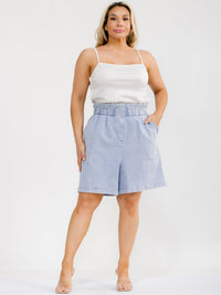 PLUS SIZE ELASTIC WAIST FRONT POCKETS DENIM MINI SHORTS