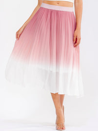 WOMEN'S ELASTIC WAIST PLEATED COLORBLOCK MAXI SKIRT