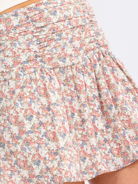 WOMEN'S ZIPPER CLOSURE RUCHED FLORAL MINI SKIRT