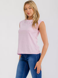WOMEN'S SLEEVELESS STUDS DETAILED TANK TOP