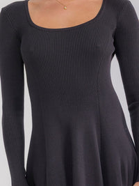 WOMEN'S LONG SLEEVE FIT & FLARE RIBBED MINI DRESS