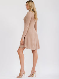 WOMEN'S LONG SLEEVE FIT & FLARE RIBBED MINI DRESS
