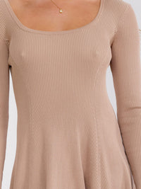 WOMEN'S LONG SLEEVE FIT & FLARE RIBBED MINI DRESS