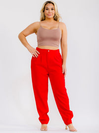 PLUS SIZE BUTTON CLOSURE ELASTIC WAISTBAND POCKETS STRAIGHT LEG SOLID PANTS