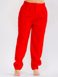 PLUS SIZE BUTTON CLOSURE ELASTIC WAISTBAND POCKETS STRAIGHT LEG SOLID PANTS