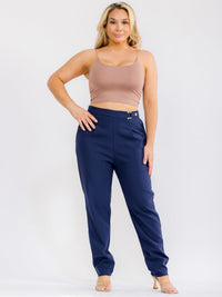 PLUS SIZE ZIP UP POCKETS STRAIGHT LEG SOLID PANTS