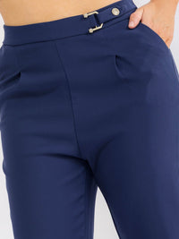 PLUS SIZE ZIP UP POCKETS STRAIGHT LEG SOLID PANTS