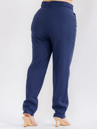 PLUS SIZE ZIP UP POCKETS STRAIGHT LEG SOLID PANTS