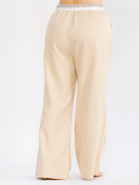 PLUS SIZE BUTTON CLOSURE ELASTIC WAISTBAND POCKETS WIDE LEG SOLID PANTS