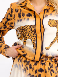 WOMEN'S LONG SLEEVE BLOUSE & ELASTIC WAIST WIDE LEG PANTS ANIMAL PRINT 2PC. SET