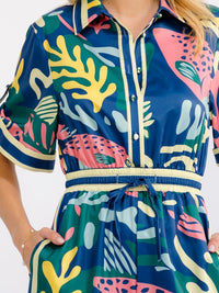 WOMEN'S SHORT SLEEVE BUTTON UP ELASTIC WAIST POCKETS WIDE LEG MULTI PRINT JUMPSUIT