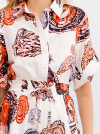 WOMEN'S SHORT SLEEVE BUTTON UP ELASTIC WAIST POCKETS WIDE LEG MULTI PRINT JUMPSUIT