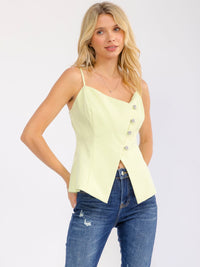 WOMEN'S SLEEVELESS BUTTON CLOSURE WRAP TANK TOP