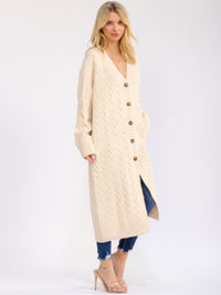 WOMEN'S LONG SLEEVE BUTTON UP CABLE RIBBED CARDIGAN