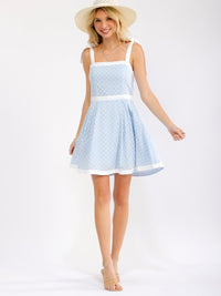 WOMEN'S SLEEVELESS FRONT POCKETS FLOWER DETAILED SMOCK FIT & FLARE MINI DRESS